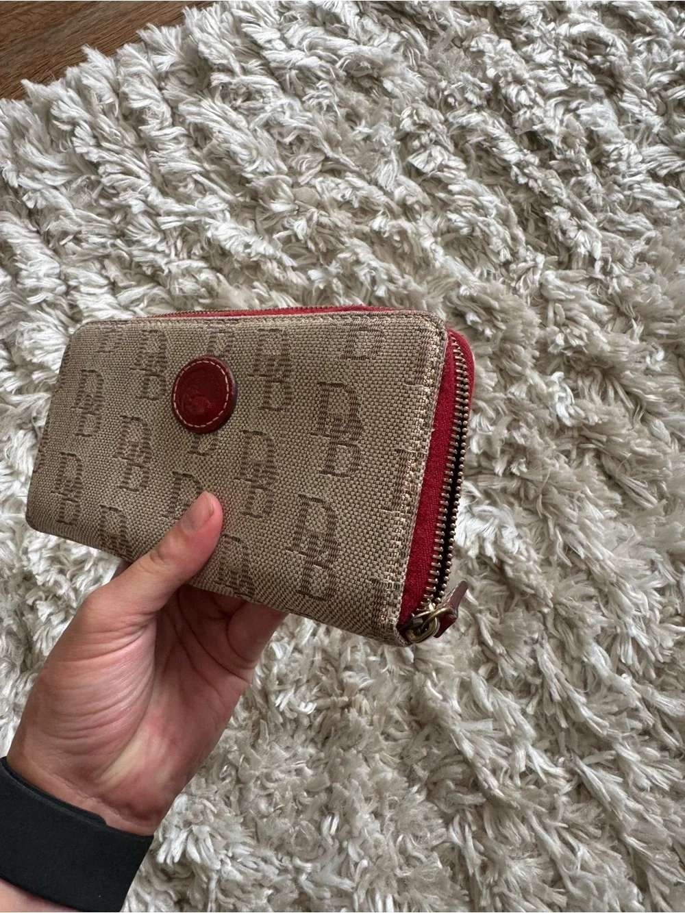 Dooney & Bourke Beige Canvas Wallet with Red Trim